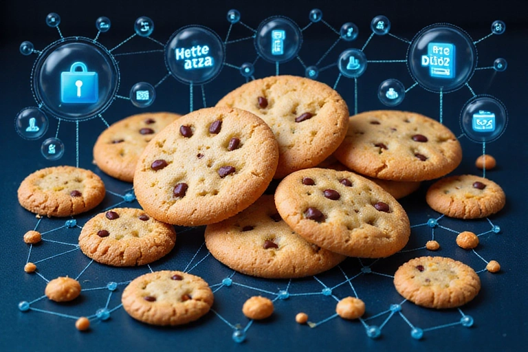 Różne rodzaje plików cookie symbolizujące dane i prywatność w internecie.